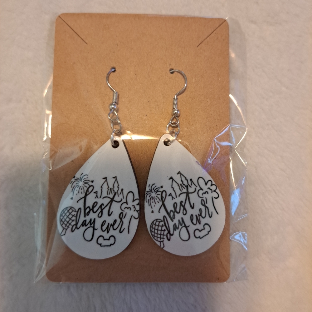 White Teardrop Earrings with Black Design